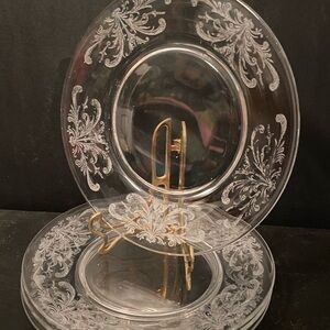 Four (4) Tiffin Salad / Luncheon Plates - Elegant Crystal of the Depression Era